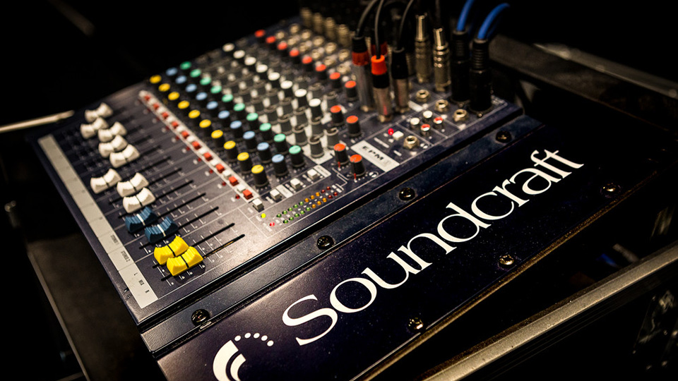 A sound board available in the George Wood Theatre