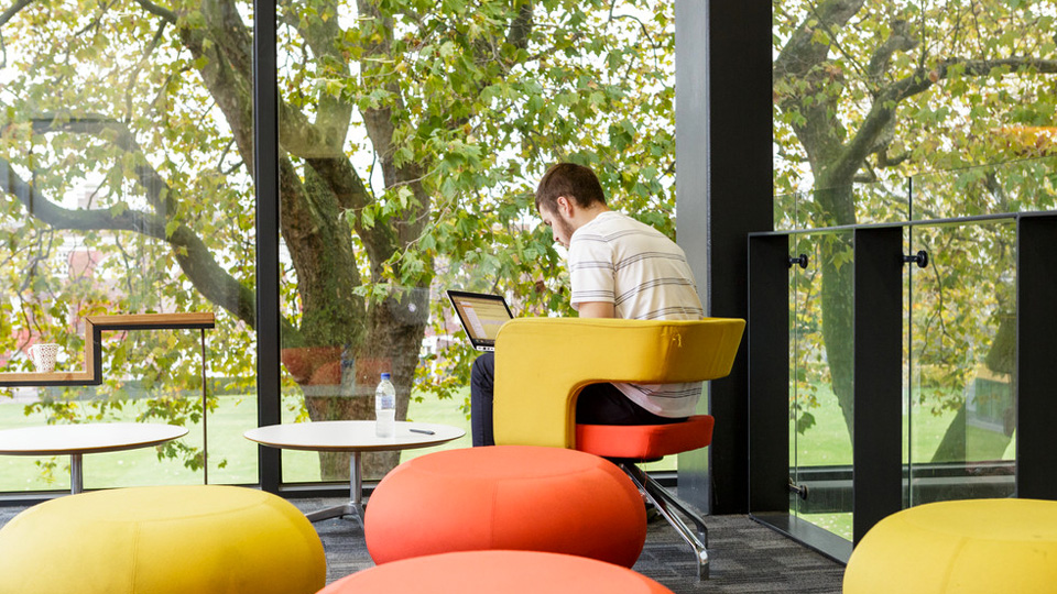 The first floor seating area has amazing views of the green