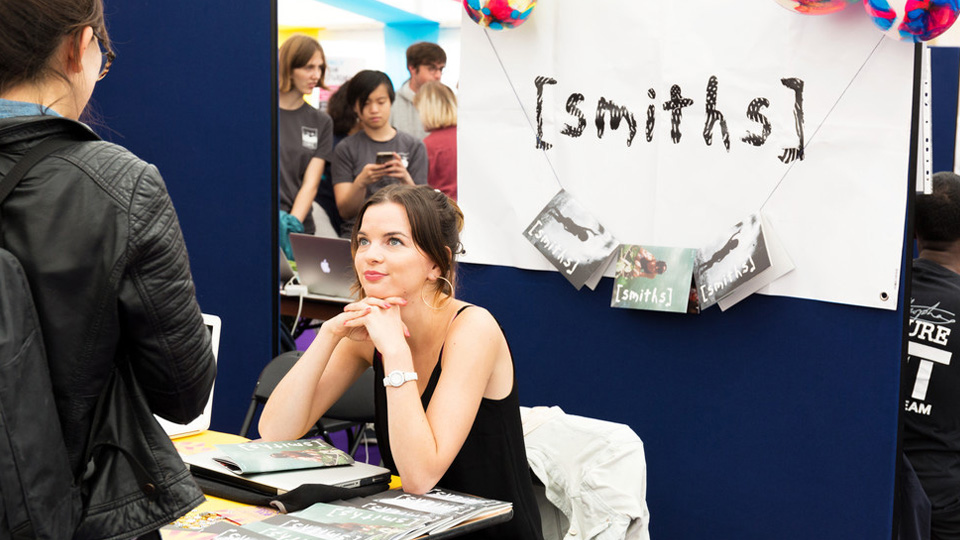 A Smiths magazine booth at Freshers Fair on the green