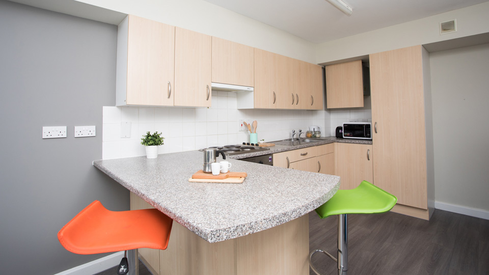 Communal kitchen in Quantum Court