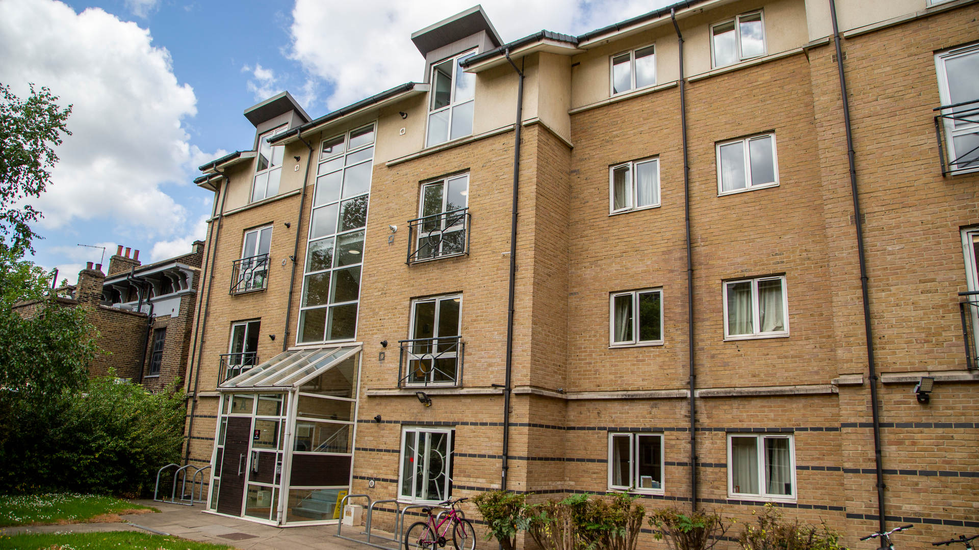 Outside Loring Hall on a sunny day