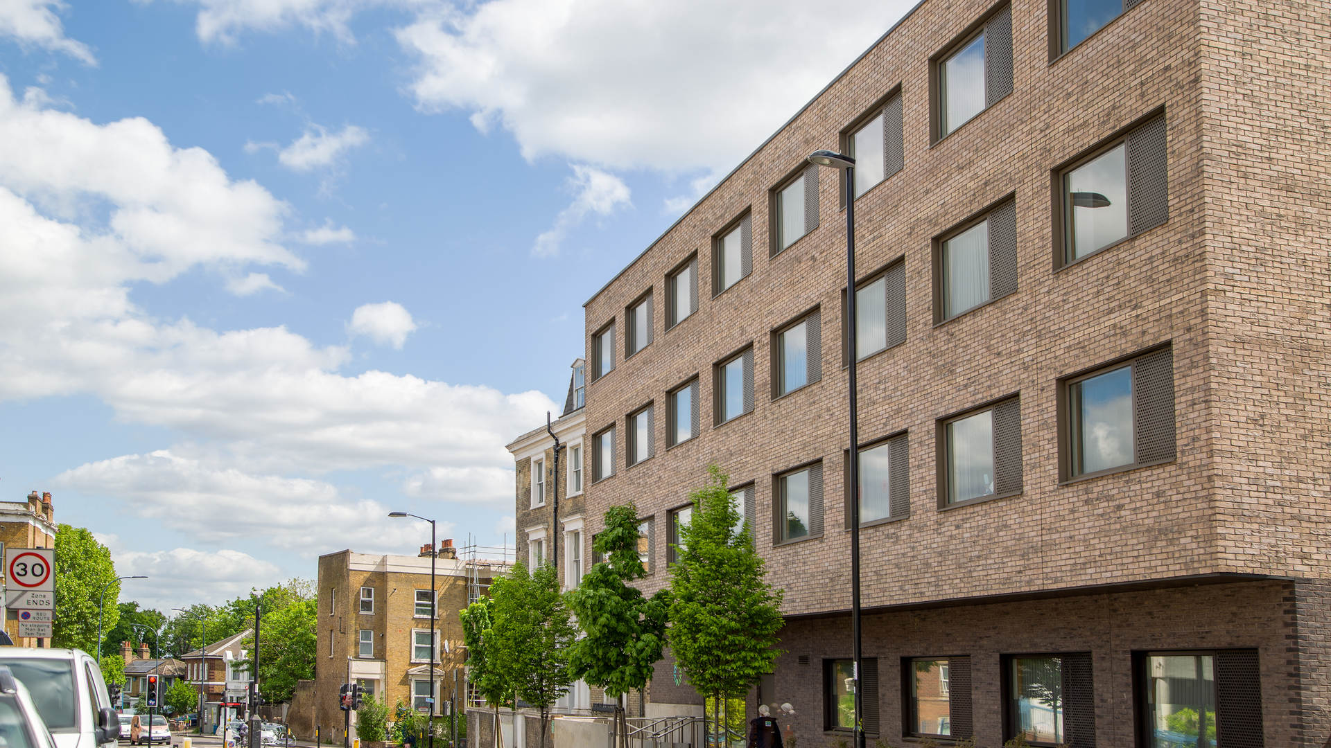 Outside Surrey House from across the road on a sunny day